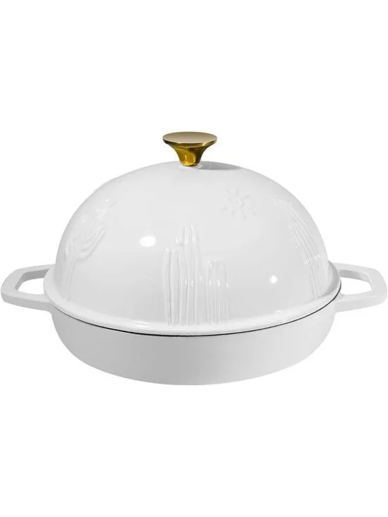 9.8 Inches White Bread Oven Enameled Cast Iron Bread Dutch Oven with Cloche Lid