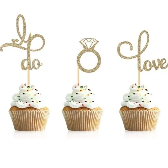 Wedding Cupcake Decorations NEW 48 Pieces Gold I Do Diamond Ring Love Shower