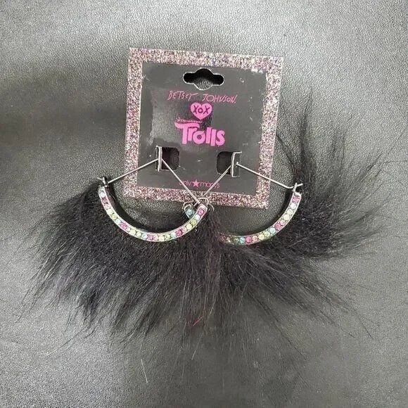 Betsey Johnson Trolls black fuzzy earrings