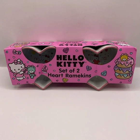 Hello Kitty by Sanrio NWT Set of 2 Heart Ramekins Dishware Oven Safe up to‎ 400