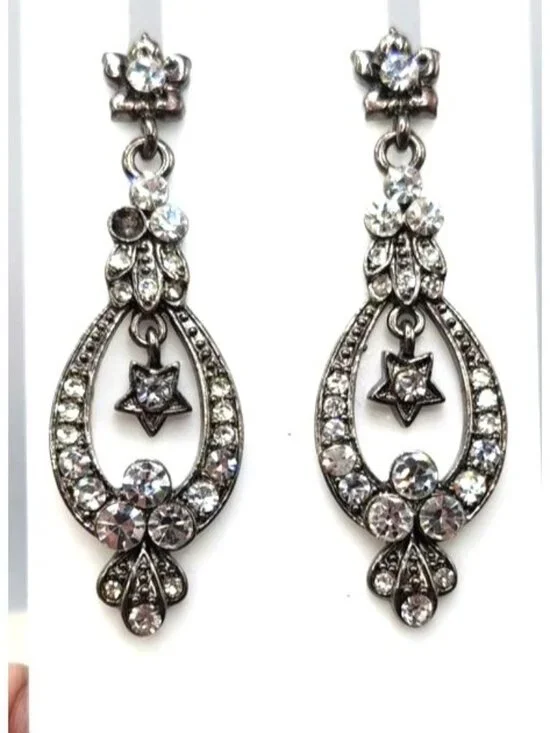 Art Deco Style Crystal Dangle Earrings - 1.5