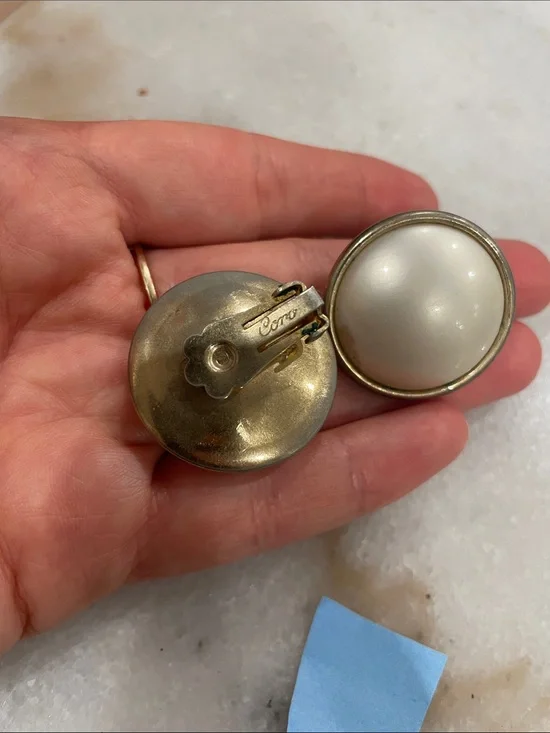 Classic Gold-Tone Clip Earrings with White Dome Accents