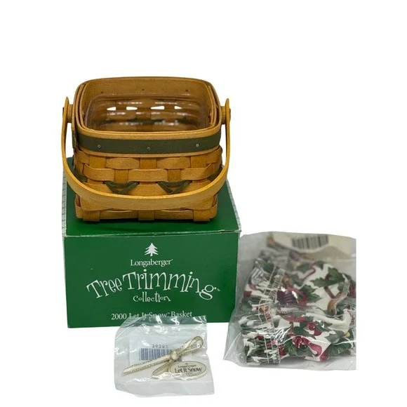 VTG Longaberger Basket Tree Trimming 2000 Let It Snow‎ Christmas Green Small NIB