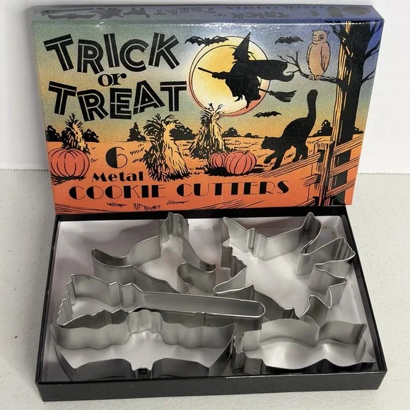 Vintage Trick Or Treat Metal Cooky Cutters Halloween Cookie Cutter Set In Box