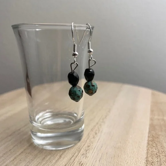 Black Aqua Beaded Earrings