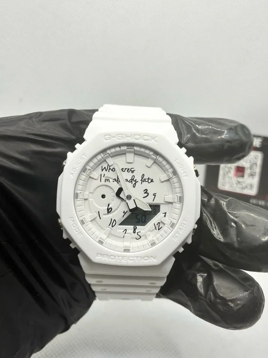 Custom Casio White & Black Analog-Digital G-Shock Watch