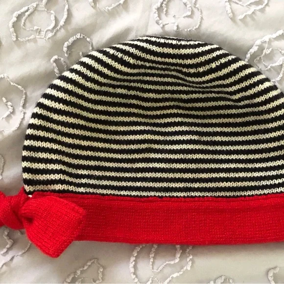 kate spade Black and White Striped Kids Hat with Red Accent Bow