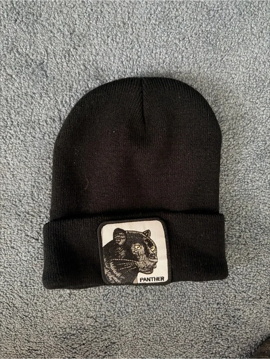 Panther Patch Black Kids Beanie