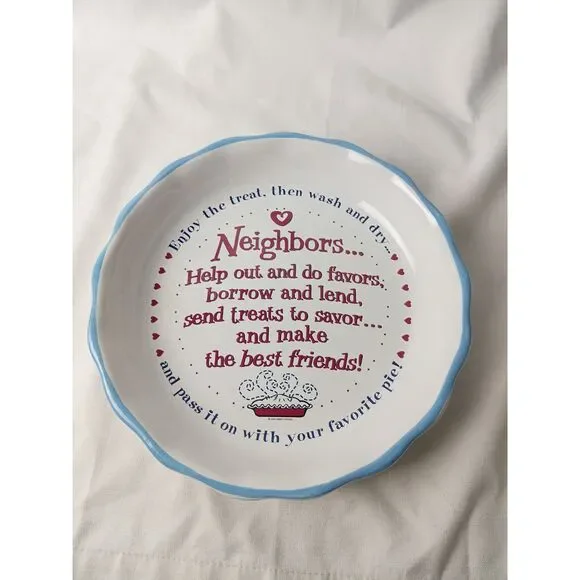 Abbey Press Neighbors Pie Plate 2004 Friendship Ceramic Baking Dish