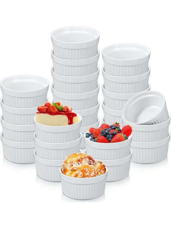 24 Pcs Oven Safe White Porcelain Ramekins - Perfect for Creme Brulee & Baking