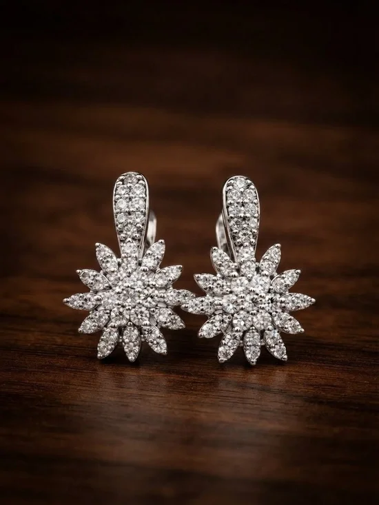 Dazzling Starburst Crystal Earrings - Silver Tone