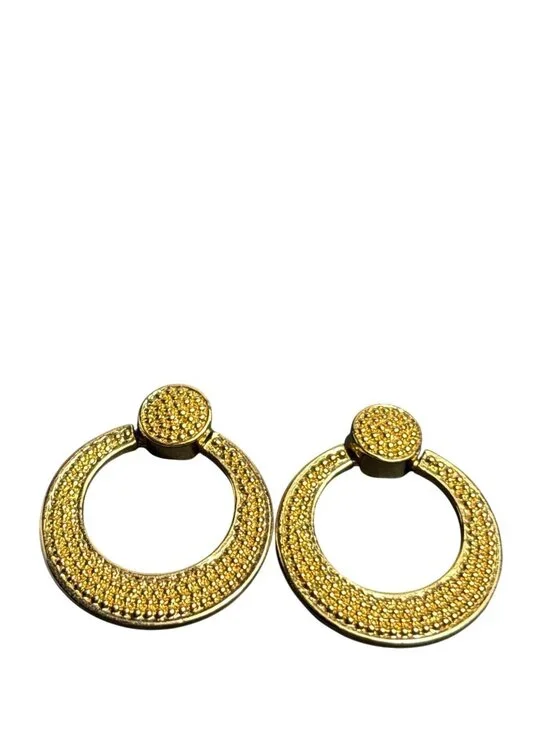 Vintage Napier Goldtone Textured Door Knocker Earrings 1.25 inches