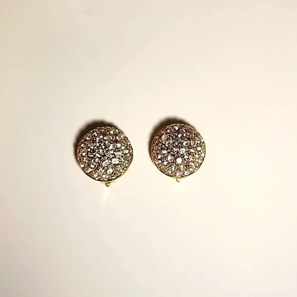 Goldtone faux diamond round dome vintage clip on earrings