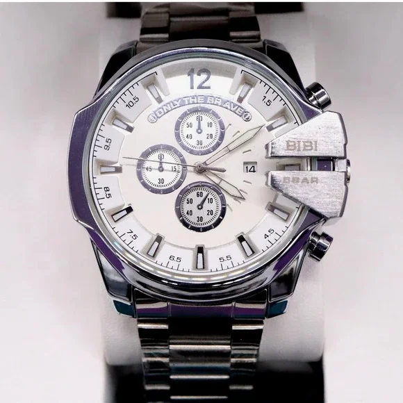 BIBI Only the Brave Quartz Watch Deep Silver Tone & White K7073 w/ Box