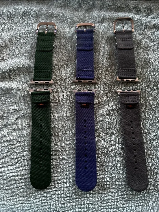 Shinola Men’s 24mm Nylon Apple Watch Strap(Lot of 3). Blue, Green, Grey.