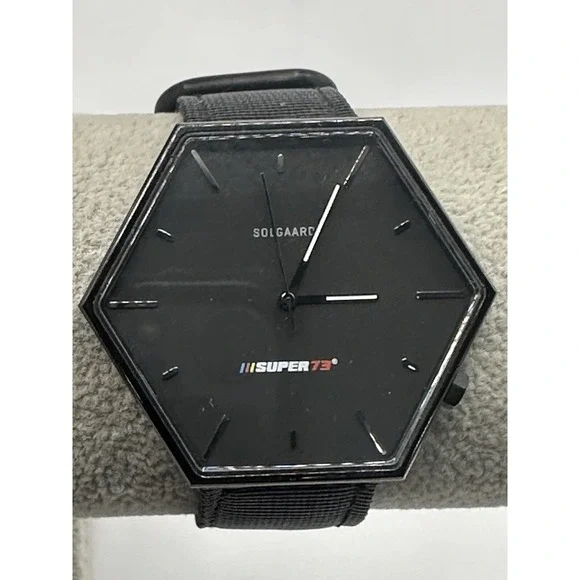 SOLGAARD x SUPER 73 Hex Watch #163 Black Dial Nylon Band‎ New Battery