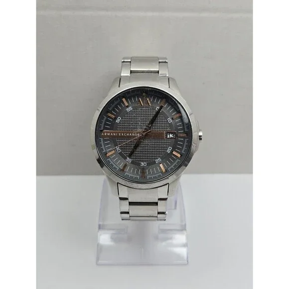 Armani Exchange AX2102 Mens 47mm Gray Dial Rose Gold Stainless Watch New Battery