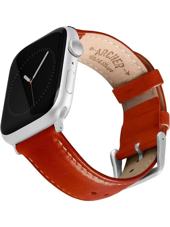 Men's Cognac/Natural Thread, Matte Silver Hardware Leather Straps Apple Watch