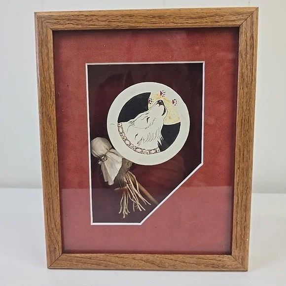 Native American Handcrafted Indian Drum‎ Shadow Box Vintage 90s