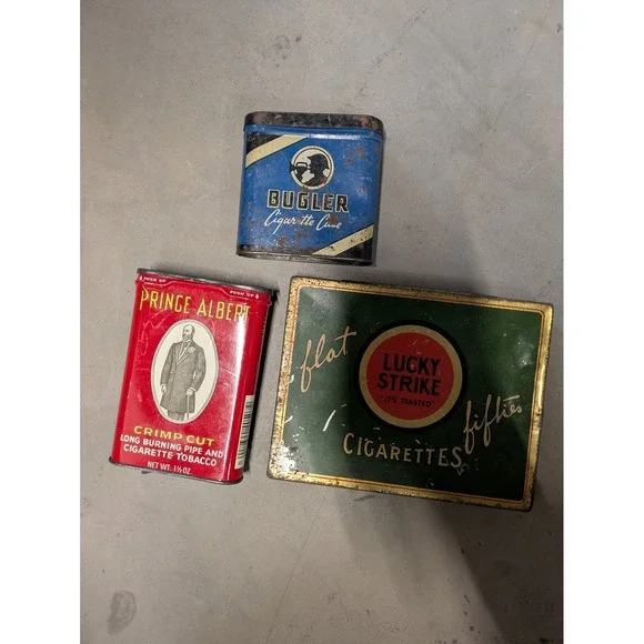 Vintage Prince Albert Bugler Lucky Strike‎ Cigarette Tobacco Tins Lot