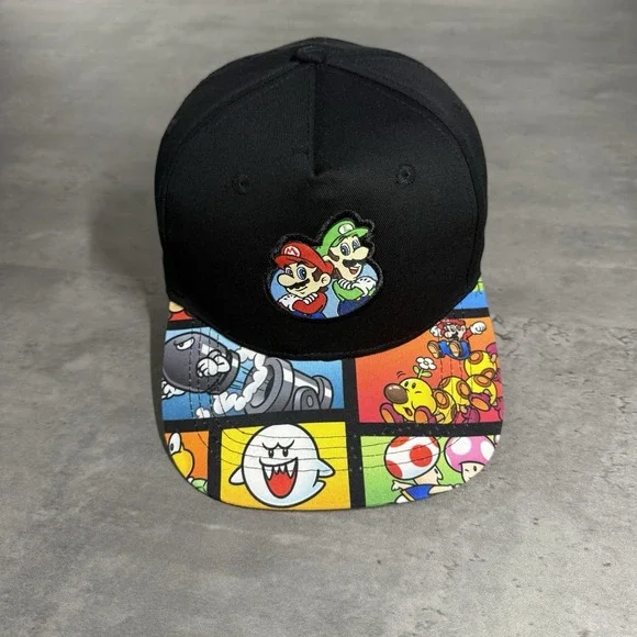 Nintendo Super Mario Snapback Hat Youth Teen‎ Black Green Red Switch Kart Party