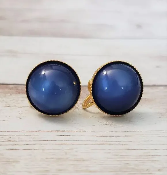 Vintage Screw Back Earrings Blue 5/8