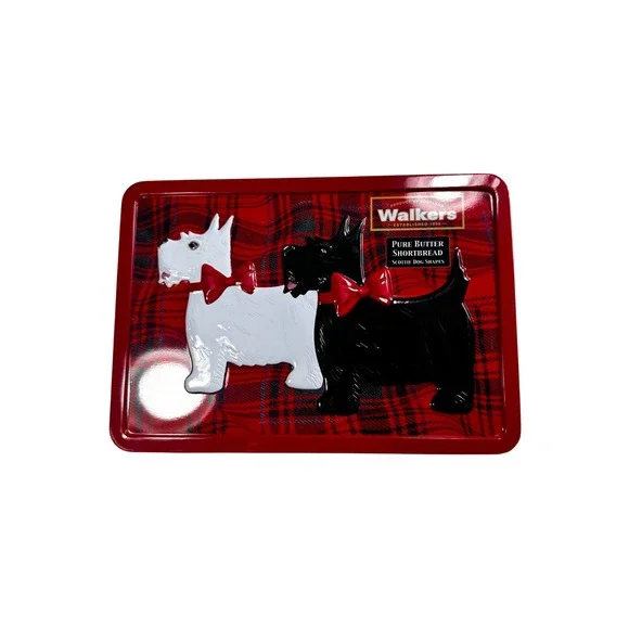 Walkers Shortbread Scottie Dog Tin Red Tartan Plaid Embossed Metal‎ Collectible