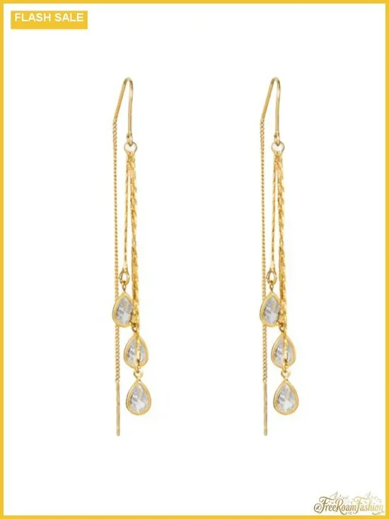 Dangle Chain Earrings Gold Plated CZ Long Hanging Threader