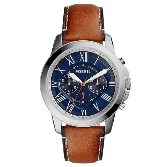 Fossil Men’s Grant Chronograph Watch – Silver / Luggage Model: FS5210 {002}