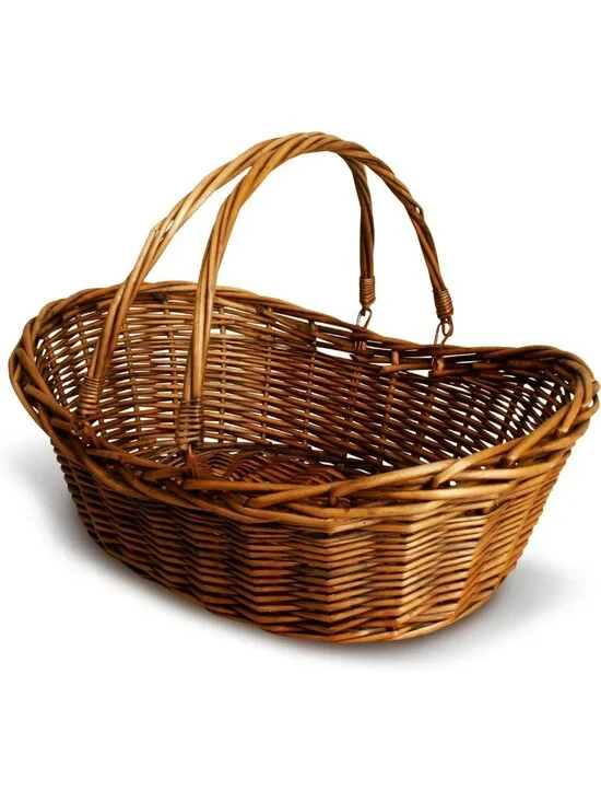 Large Hand Woven Dark Brown Wicker Basket with Handle for Storage & Picnics