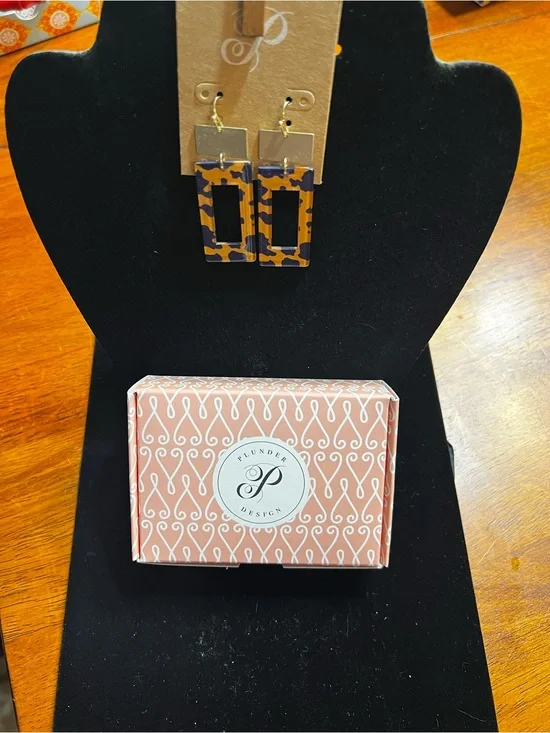 Purple and Tan Leopard Rectangle Drop Earrings
