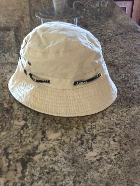 Neutral Beige Bucket Hat with Black Eyelet Detail - Unbranded