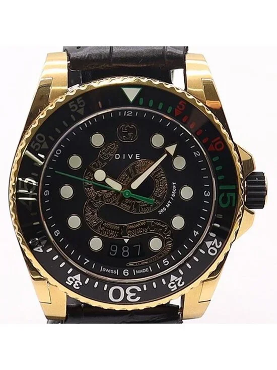 Gucci Dive 136.2 Black Dial Snake Date Watch