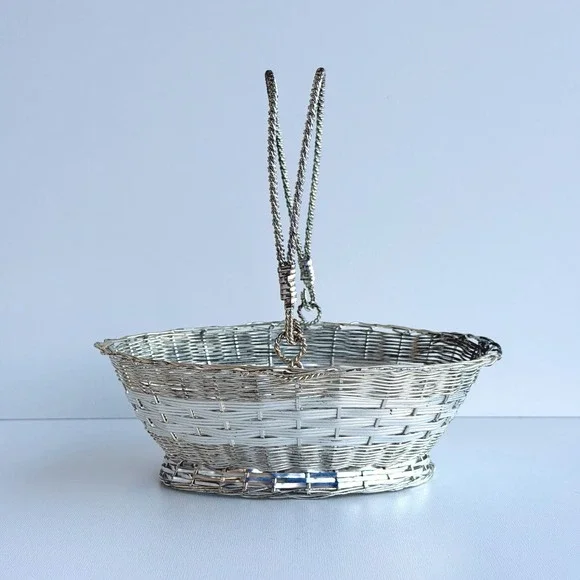 Vintage Wire Metal Basket Silver Small With Handle Easter‎