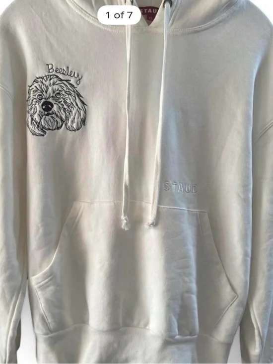 STAUD Off White NWT Hoodie with Black Dog Embroidery Sz XS (oversized)