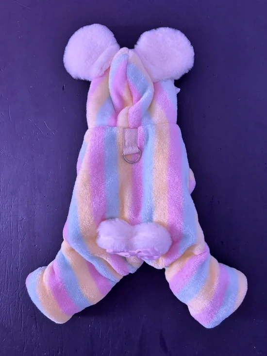 Plush Easter Bunny Pastel Rainbow Striped Pet Onesie with Ears