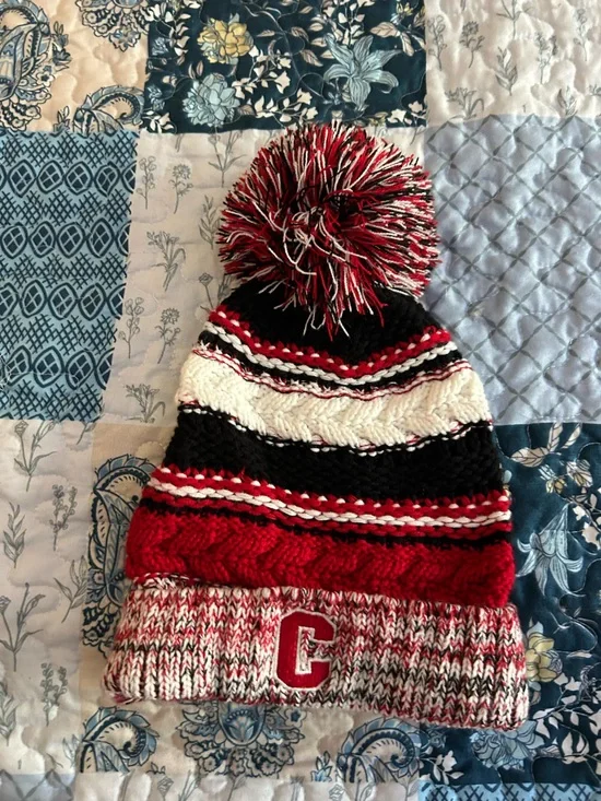 Sport-Tek Pom Pom Beanie Hat - Red, Black & White
