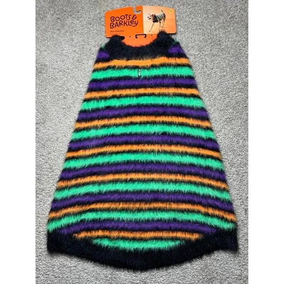 Boots & Barkley Halloween Striped Eyelash Knit Pet Sweater Multi-Color XL
