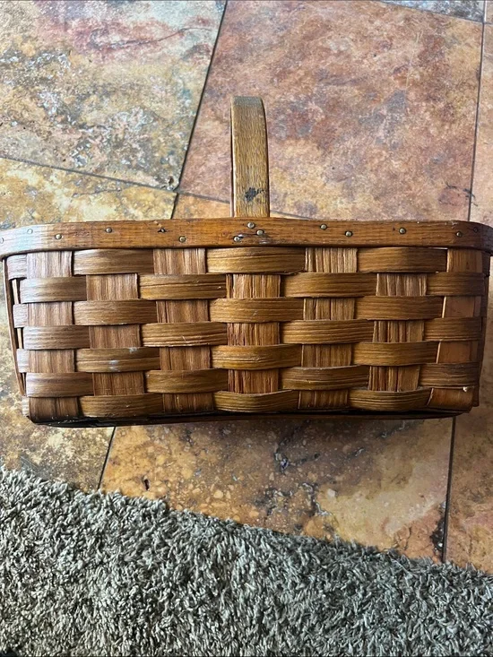 Antique farmhouse Brown Picnic Basket - handmade
