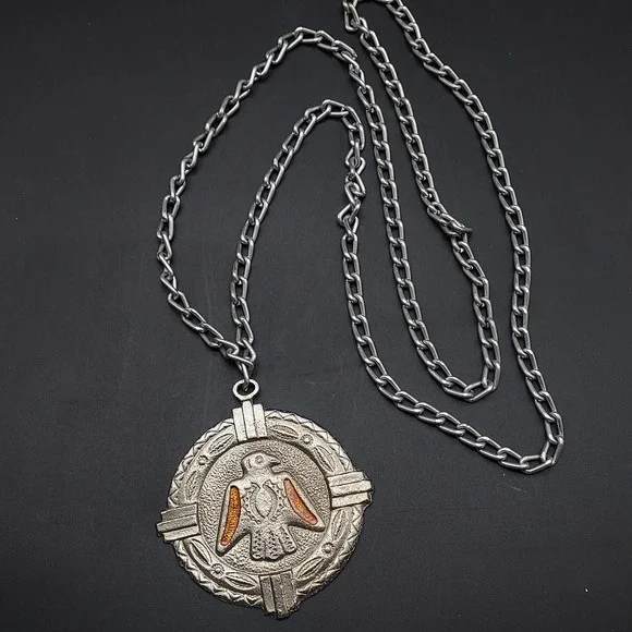 Heavy‎ Silver Tone Tribal Eagle Bird Pendant Necklace Copper Tone Wings