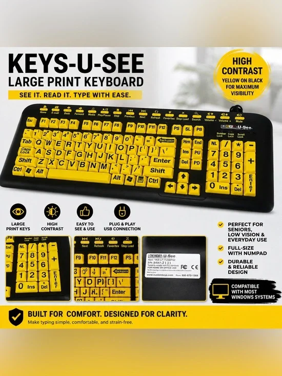 Keys you see High Contrast Yellow USB Keyboard – Large Print