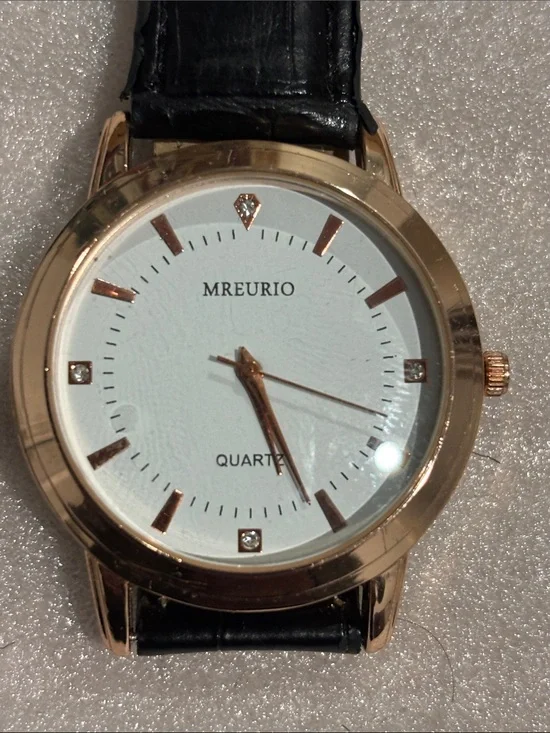 Rose Gold Case Black Leather Strap Men's Watch