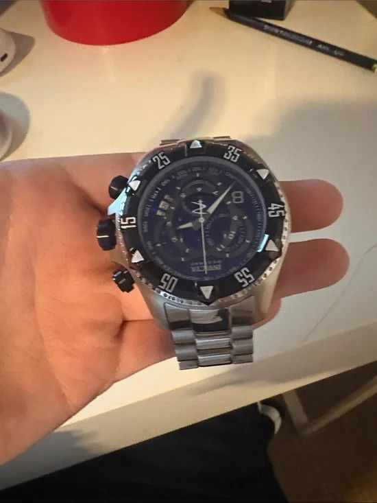 Invicta Silver Stainless Steel Watch with Blue Dial
