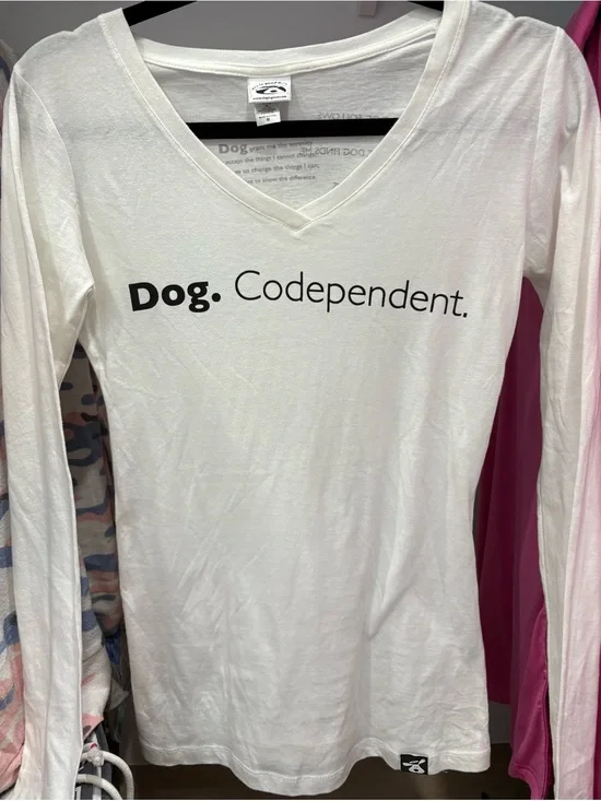 Dog. Codependent. White V-Neck Long-Sleeve Tee
