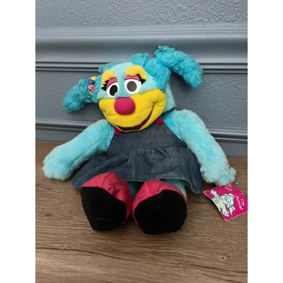 Sesame Street Annie‎ Plush Toy Blue Dog Denim Dress Flower Hair Clip
