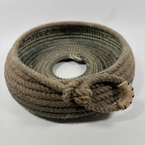 Vintage Handmade Rustic Coiled Rope Basket Primitive Farmhouse 9.5in Natural