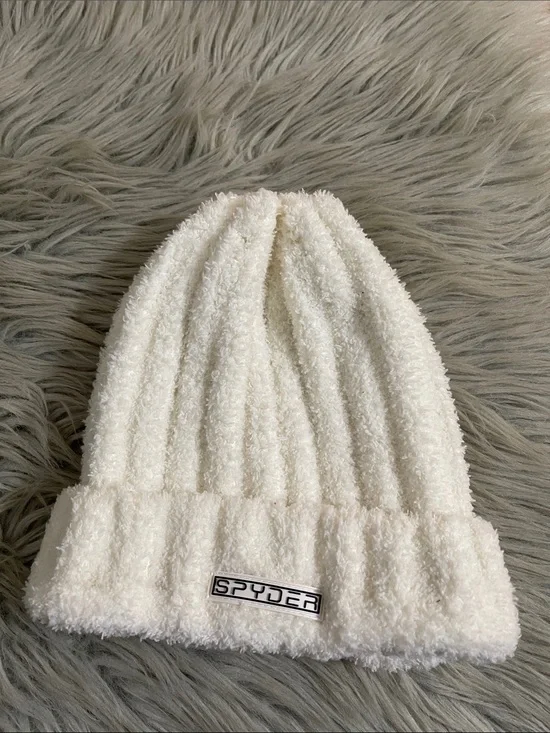 Spyder Kids Cream Fuzzy Ribbed Beanie