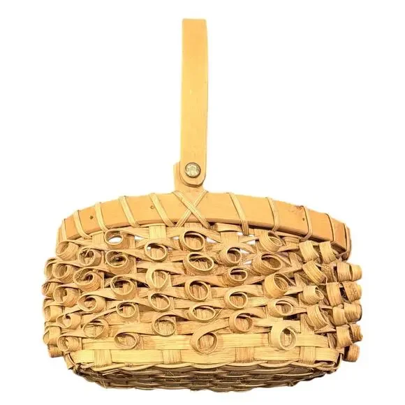 VTG Native American Penobscot Wabanaki Curly Ash Splint Basket W/ Folding Handle