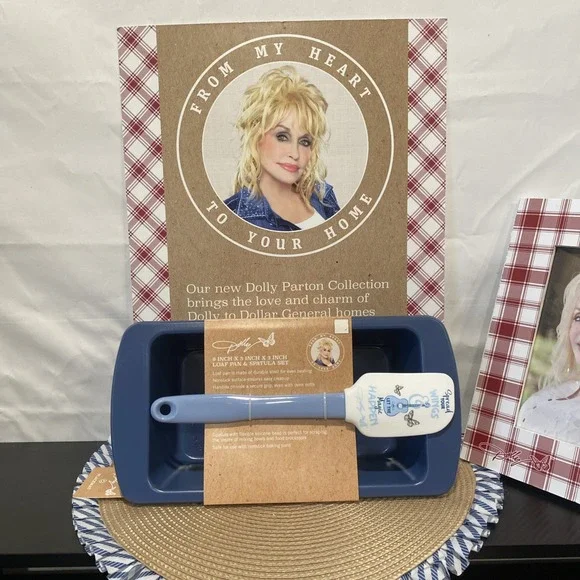 Dolly Parton 9x5x3 Loaf Pan Spatula‎ Set Blue Spread Your Wings Butterfly Guitar