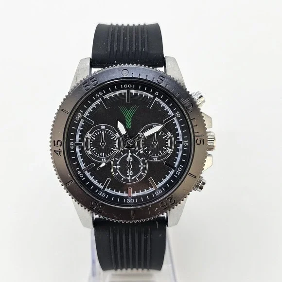 Men's Analog Watch 46MM Black Dial Black Plastic Bands New Battery